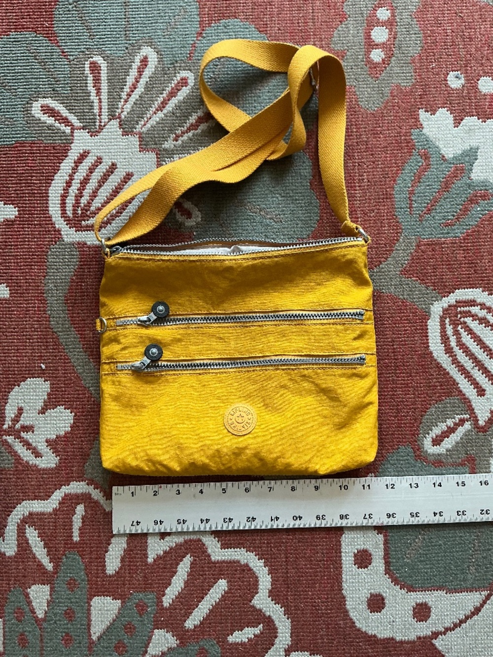 ⁠Kipling Mustard Yellow Nylon Triple Zip Crossbody Bag - Medium⁠